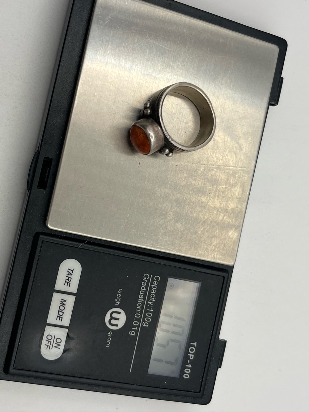 Native American Cortiz corn stalk sterling silver orange cabochon ring size 7.5 - Picture 15 of 15